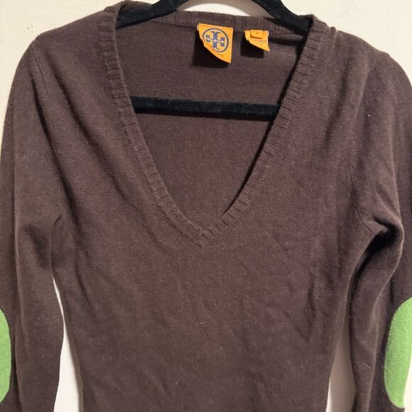 Tory Burch 100% Cashmere V Neck Sweater Brown- Size Small - Picture 2 of 6